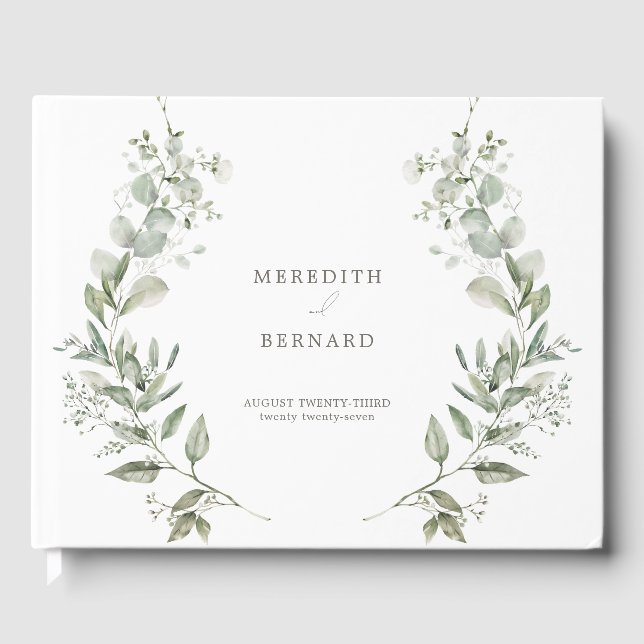 Elegant Botanical Wedding Monogram Guest Book (Front)