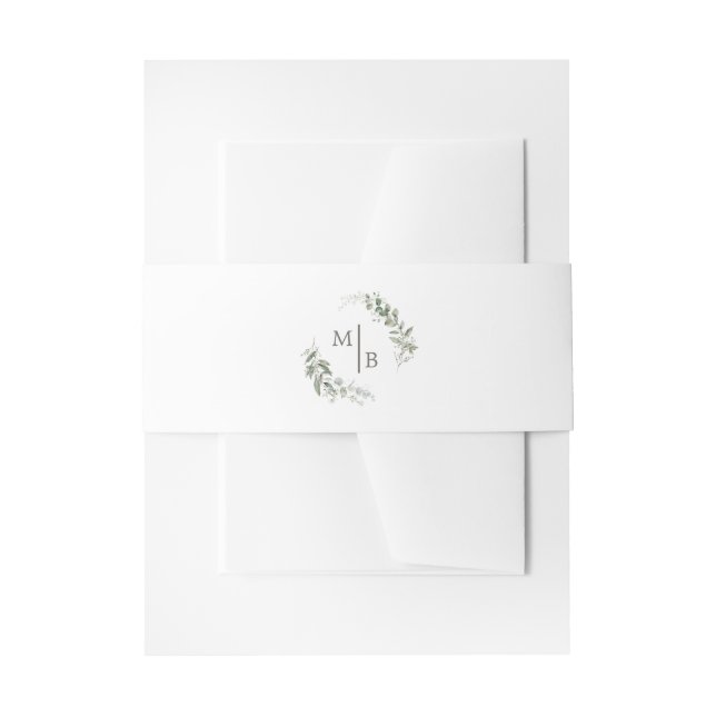 Elegant Botanical Wedding Monogram Invitation Belly Band (Front Example)