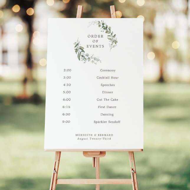 Elegant Botanical Wedding Order of Events Sign (Creator Uploaded)