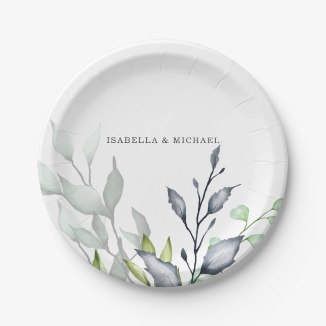 Elegant Botanical Wedding Paper Plates (Front)