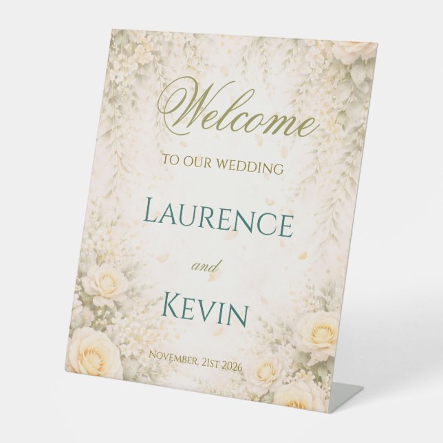 Elegant Botanical Wedding  Pedestal Sign (Front)