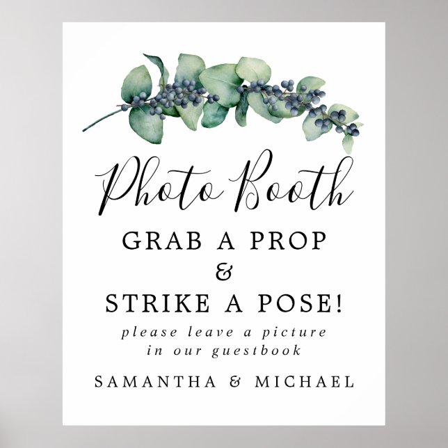 Elegant Botanical Wedding Photo Booth Sign (Front)