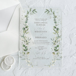 Elegant Botanical Wedding Rehearsal Dinner Acrylic Invitations