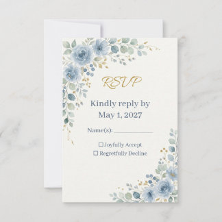 Elegant Botanical Wedding RSVP Card, Dusty Blue Card