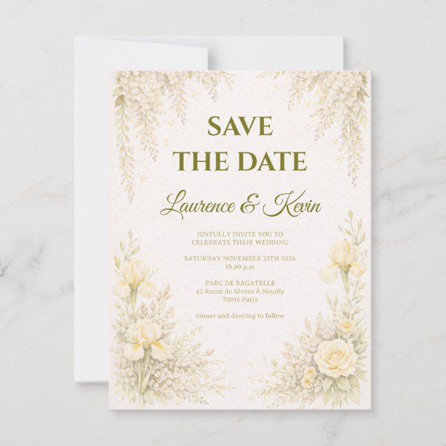 Elegant Botanical Wedding Save the date (Front)