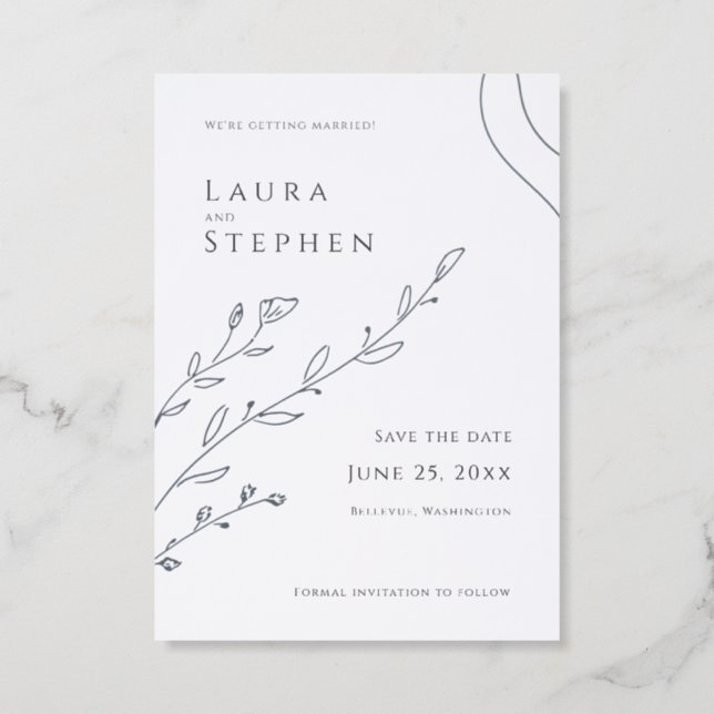 Elegant Botanical Wedding Save the Date Letterpress Photo Cards (Front)