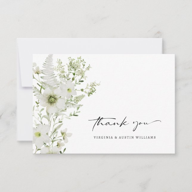Elegant Botanical Wedding Thank You Card (Front)