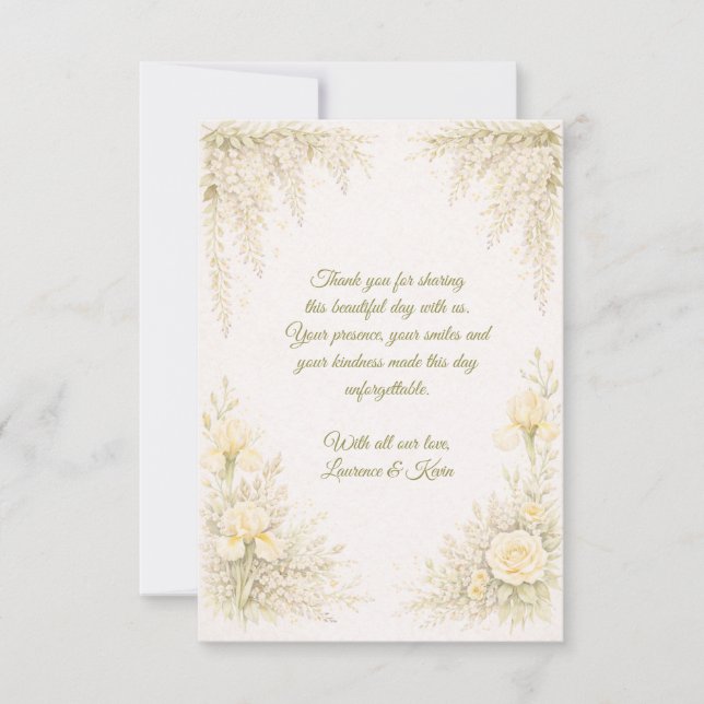 Elegant Botanical Wedding  Thank You Card (Front)