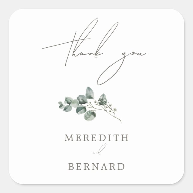 Elegant Botanical Wedding Thank You Favor Square Sticker (Front)