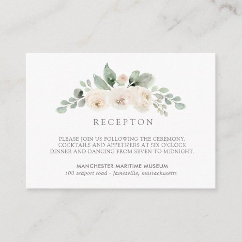 Elegant Botanical White Floral Wedding Reception Enclosure Card