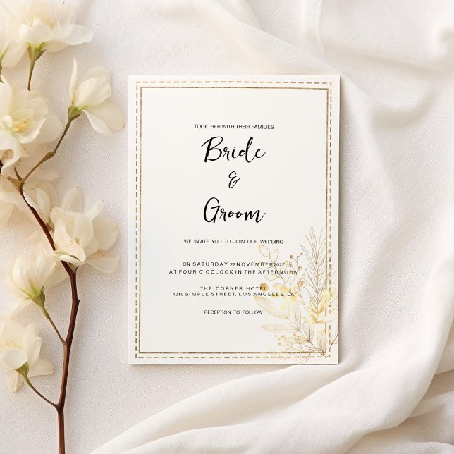 Elegant botanical white gold floral Wedding Invitation (Elegant botanical white gold floral Wedding)
