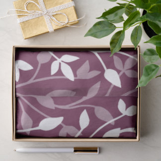 Elegant Botanical White Leaf Silhouette on Plum Tissue Paper