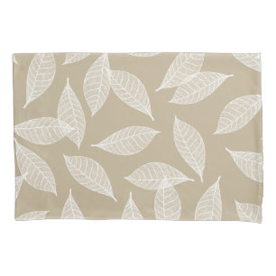Elegant Botanical White Leaf Skeletons & Taupe Pillow Case
