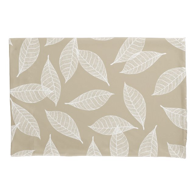 Elegant Botanical White Leaf Skeletons & Taupe Pillow Case (Front)
