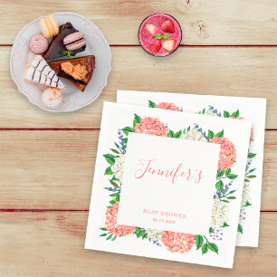 Elegant Botanical White Pink Hydrangea Baby Shower Napkins