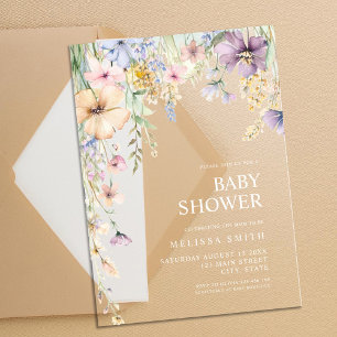 Elegant Botanical Wildflower Baby Shower Acrylic Invitations