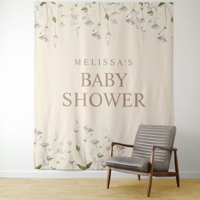 Elegant Botanical Wildflower Baby Shower Backdrop (In Situ)