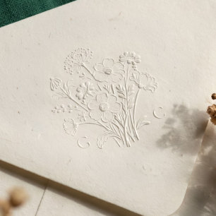 Elegant Botanical Wildflower Monogram Wedding Embosser