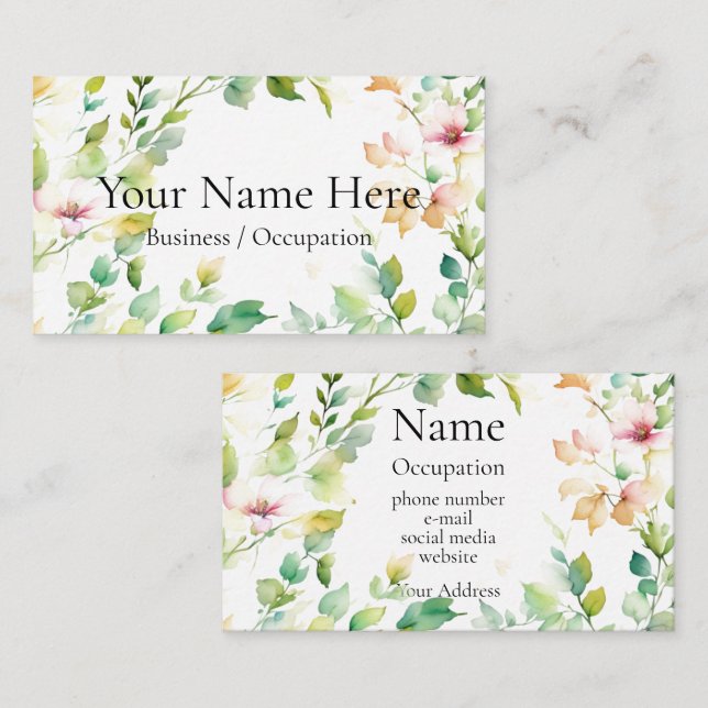Elegant botanical wildflowers business card (Front/Back)