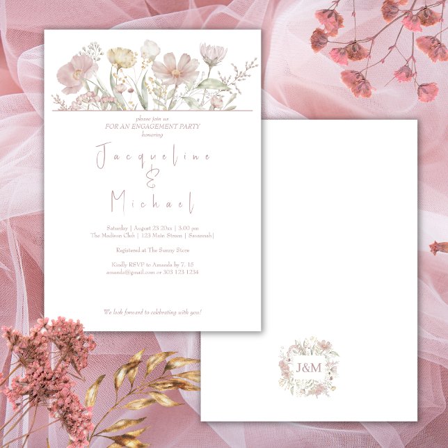 Elegant Botanical Wildflowers Engagement  Invitation (Creator Uploaded)