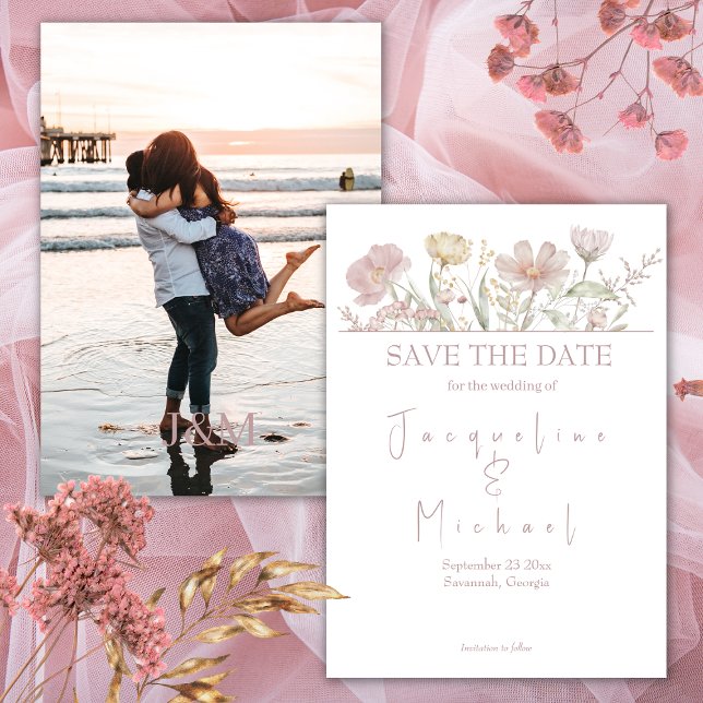 Elegant Botanical Wildflowers Photo Save The Date Invitation (Creator Uploaded)