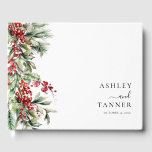 Elegant Botanical Winter Christmas Wedding Guest Book<br><div class="desc">Elegant Botanical Winter Christmas Wedding Guest Book features elegant red and green watercolor greenery of holly and berries.</div>