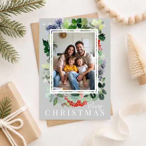 Elegant Botanical Winter Foliage Photo Holiday Card