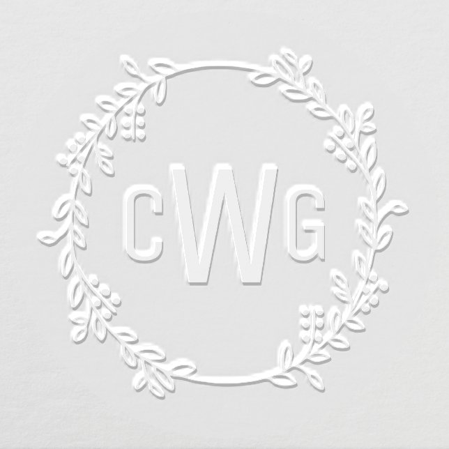 Elegant Botanical Wreath 3 Initial Monogram #1 Embosser (Design)