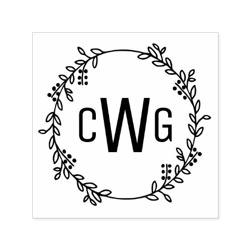 Elegant Botanical Wreath 3 Initial Monogram 1 Self_inking Stamp