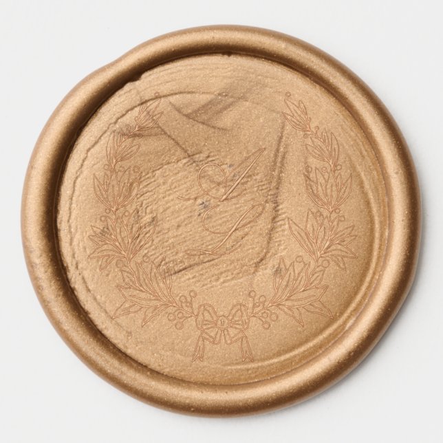 Elegant Botanical Wreath Bow Wedding Wax Seal Sticker (Front)