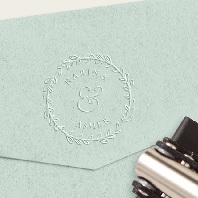 Elegant Botanical Wreath Couples Wedding Embosser (Creator Uploaded)