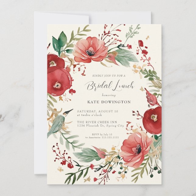 Elegant Botanical Wreath Floral Bridal Shower Invitation (Front)