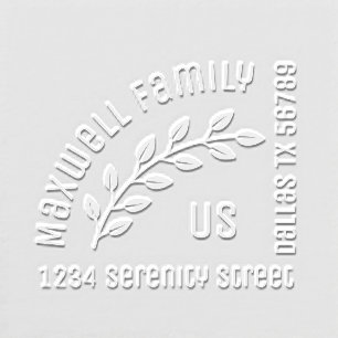 Elegant Botanical Wreath Leaves Corner Address Embosser