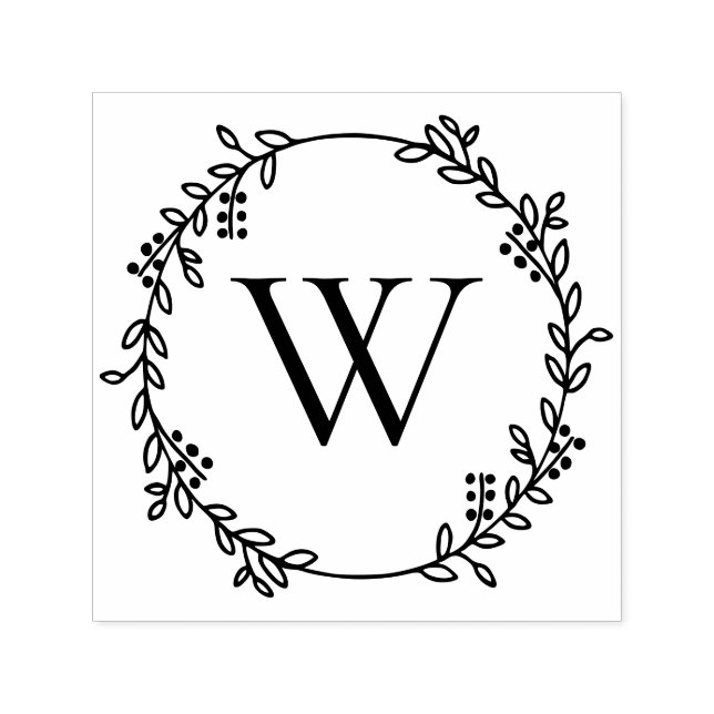 Elegant Botanical Wreath Round Initial Monogram Self-inking Stamp (Design)