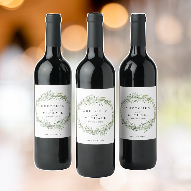 Elegant Botanical Wreath Wedding Favor Wine Label (Elegant Botanical Wreath Wedding Favor Wine Label)