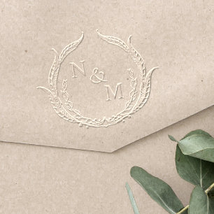 Elegant Botanical Wreath Wedding Monogram Embosser