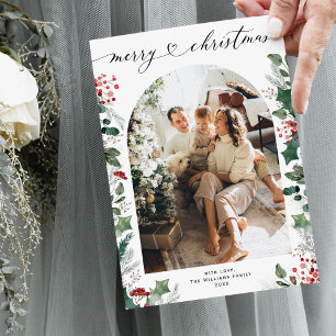 Elegant Botanicals Arch Photo Snow Christmas Holiday Card