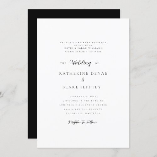 Elegant Both Parents Black  White Wedding   Invitation