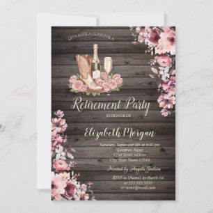 Elegant Bottle,Glass,Boots Floral Retirement Invitation
