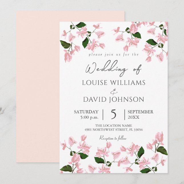 Elegant Bougainvillea Flower Wedding Invitation (Front/Back)