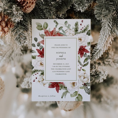 Elegant Bouquet  Christmas Holiday Wedding Invitation