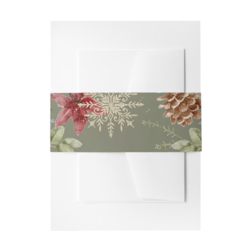 Elegant Bouquet  Christmas Holiday Wedding Invitation Belly Band