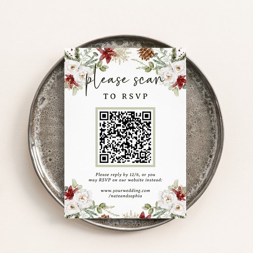 Elegant Bouquet  Christmas RSVP with QR Code Enclosure Card