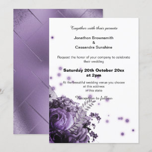 ELEGANT BOUQUET FLORAL LILAC METALLIC WEDDING INVITATION