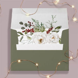 Elegant Bouquet Green Christmas Holiday Wedding Envelope