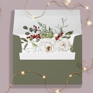 Elegant Bouquet   Green Christmas Holiday Wedding Envelope