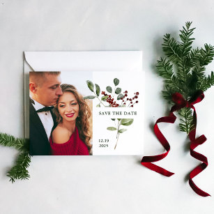 Elegant Bouquet   Holiday Save the Date with Photo Postcard
