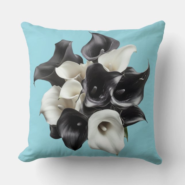 🖤 🤍 Elegant Bouquet of Black and White Lys Throw Pillow (Front)