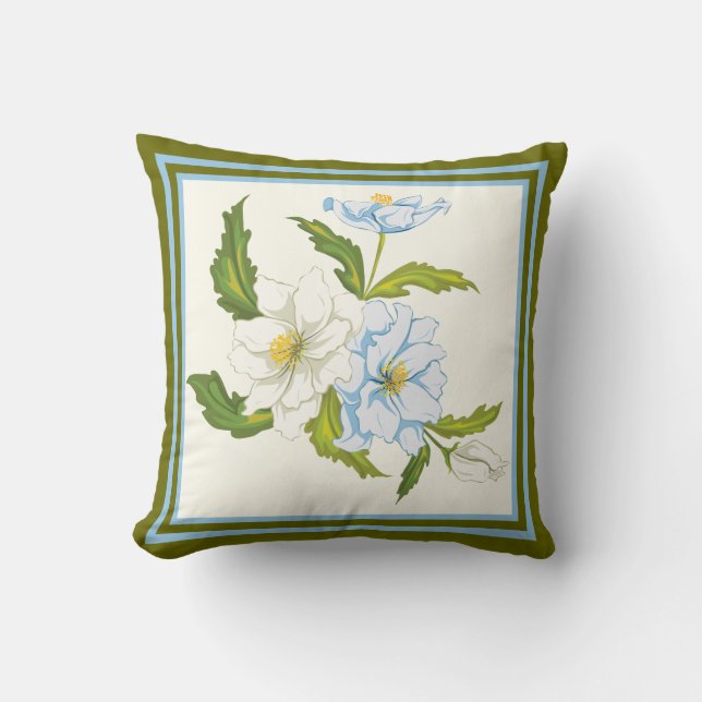 Elegant bouquet of light blue and white flowers throw pillow (Front)