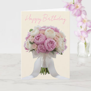 Elegant Bouquet of Peonies Custom Text Birthday Card
